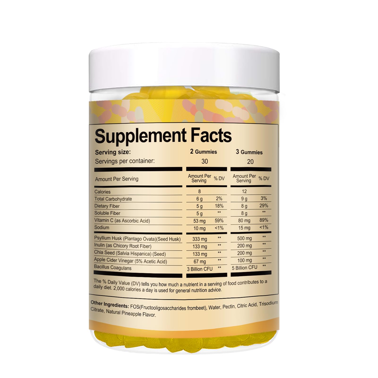 Totaria probiotic fiber gummies with glass of water for hydration reminder