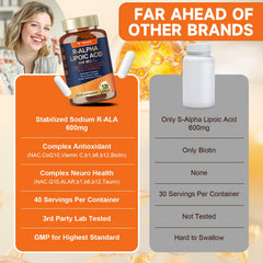 Totaria R-ALA ingredients chart explains antioxidant and energy components.