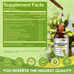 Totaria Rhodiola Rosea label closeup highlighting potency and purity.