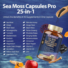 Totaria sea moss label detail highlighting premium 25-in-1 blend for vitality.