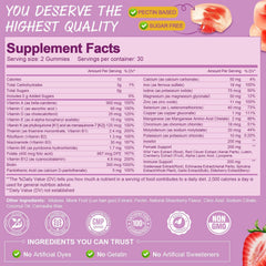 Totaria gummies close-up highlights strawberry flavor and energy-supporting vitamins.
