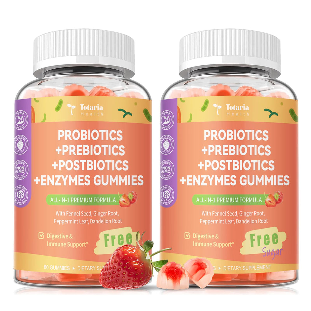 Totaria Sugar-Free 5-in-1 probiotic bottle supports balanced digestion daily.