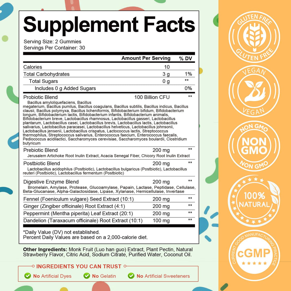 Totaria Sugar-Free 5-in-1 label info summarizes probiotic strains and enzymes.
