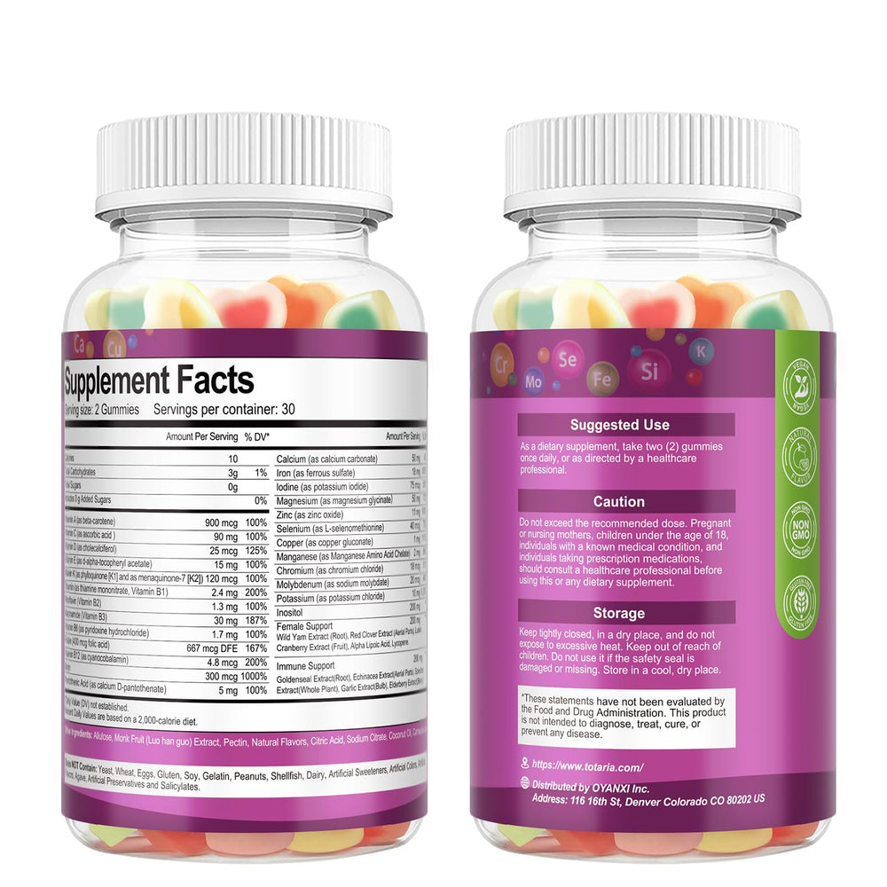 Vegan gluten-free Totaria gummies packaging emphasizes purity.