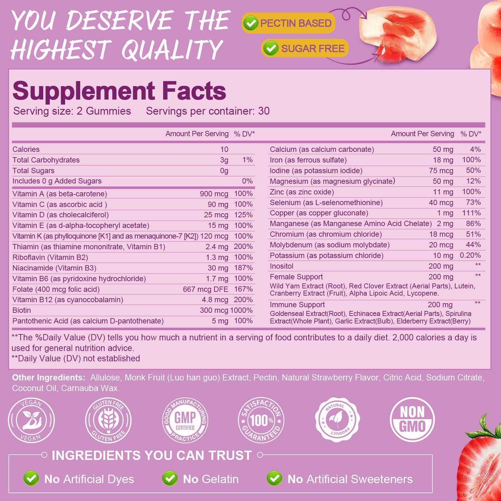 Totaria female support ingredients include wild yam and cranberry extracts.