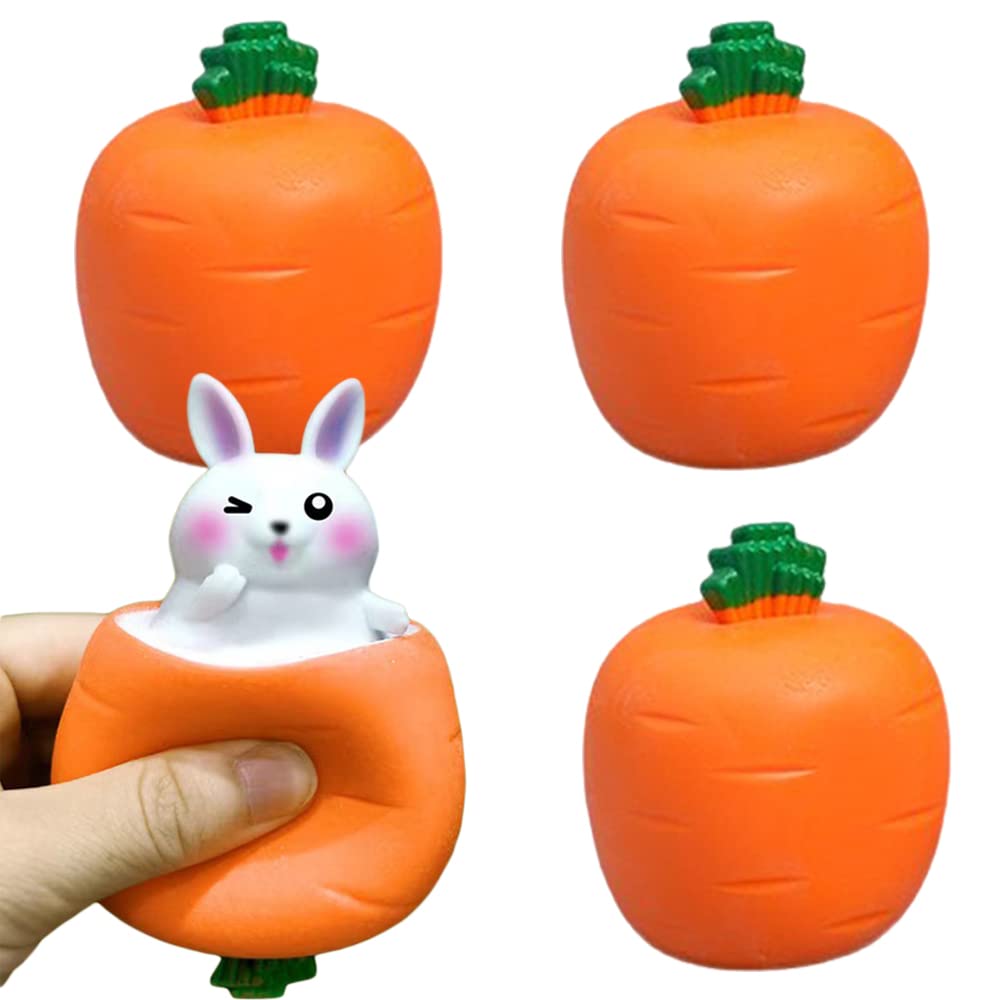 Totelux Easter squeeze toy carrot rabbit—soft rubber, ideal stress relief for kids and adults.