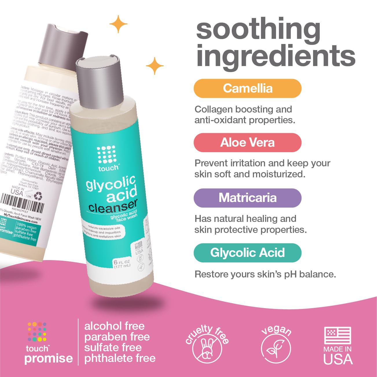 TOUCH exfoliating cleanser closeup captures silky foam and mild texture.