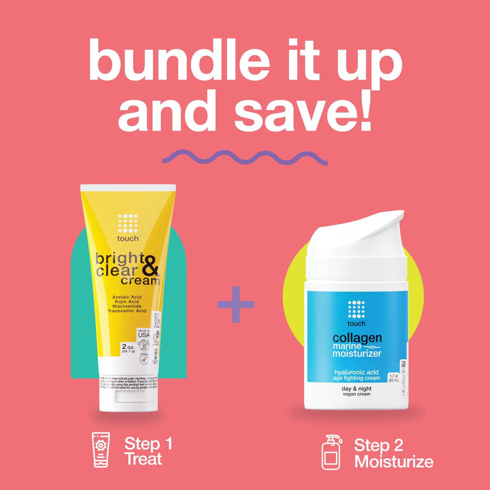 TOUCH Radiance Cream bottle displays Made in USA badge and clean formula.