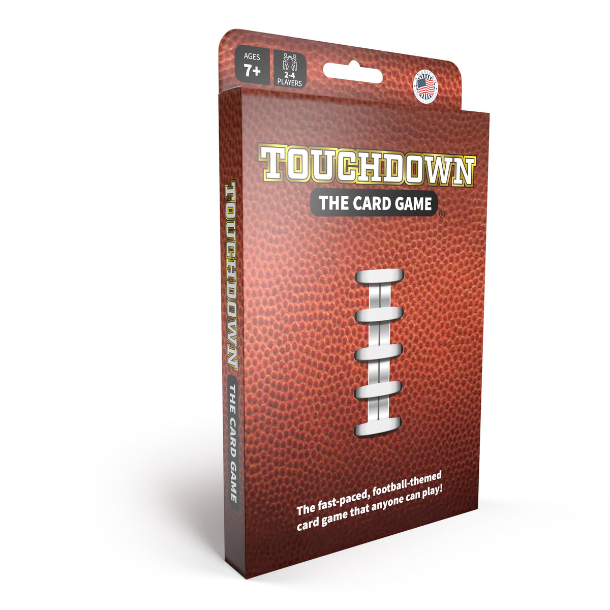 TOUCHDOWN The Card Game packaging showcases a ready-to-play setup for quick family fun