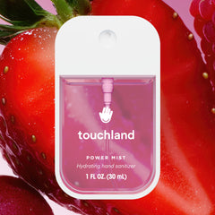 Touchland Berry Bliss aloe-infused sanitizer close-up with calming scent.