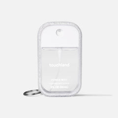 Touchland Frosted Sparkle case with keyring keeps sanitizer on the go