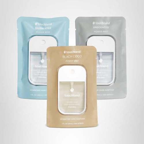 Touchland hydrating hand sanitizer spray 3x1oz set ready for bags and pockets.