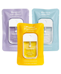 Touchland Hydrating Hand Sanitizer Spray Pure Lavender bottle close-up, refreshing scent and skin-friendly formula.