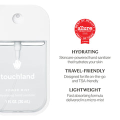 Touchland unscented trio back view bottle showing compact design for travel