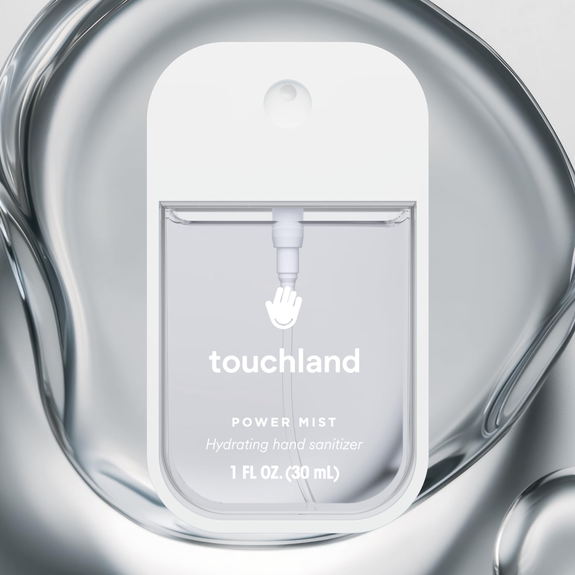 Touchland packaging box highlighting dye-free, fragrance-free formula