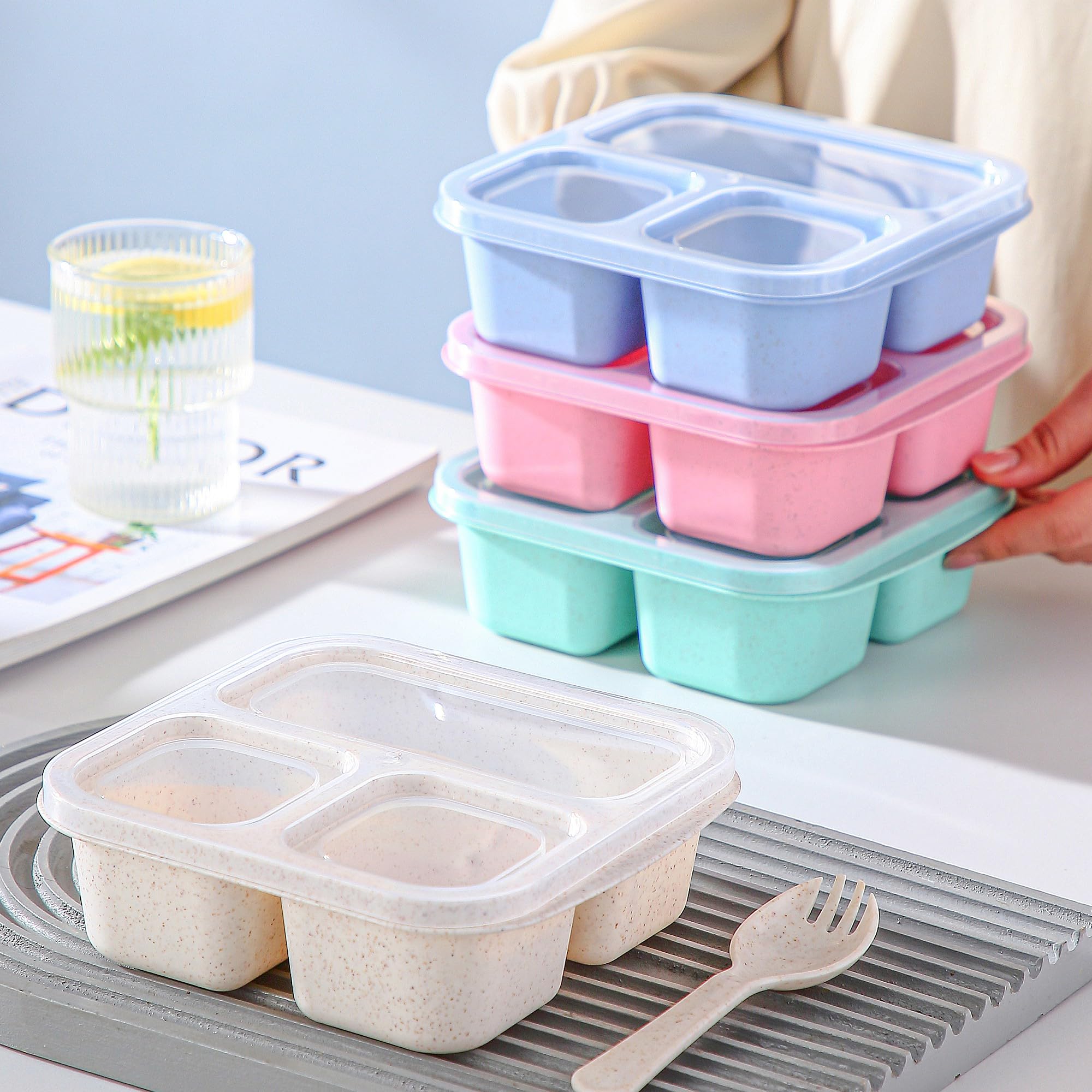 TOUWMX bento box stackable design saving space in bags and drawers.