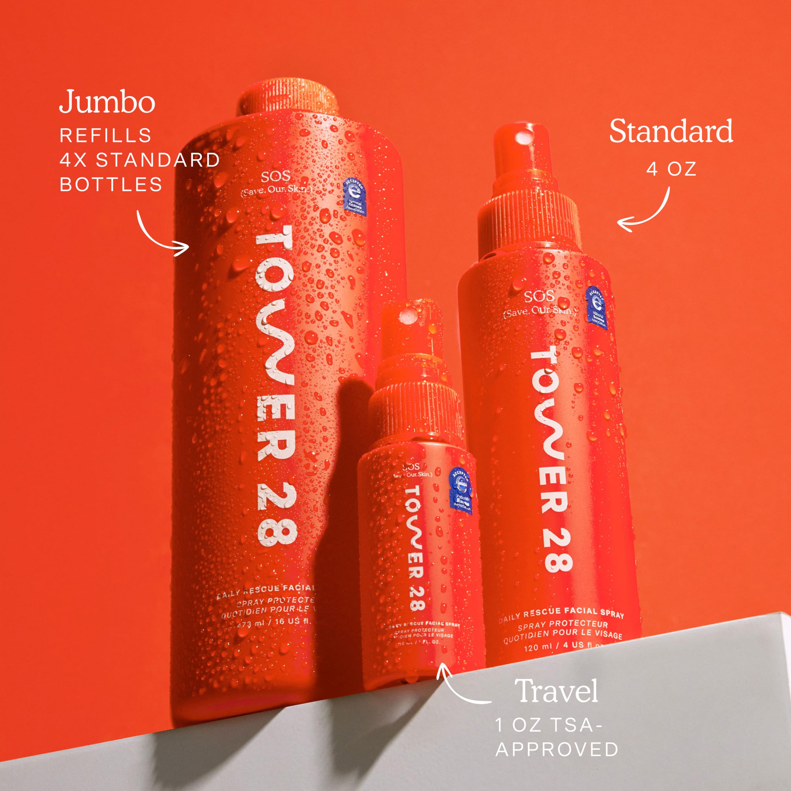 Tower 28 Jumbo SOS applied on face promotes calm, refreshed skin.