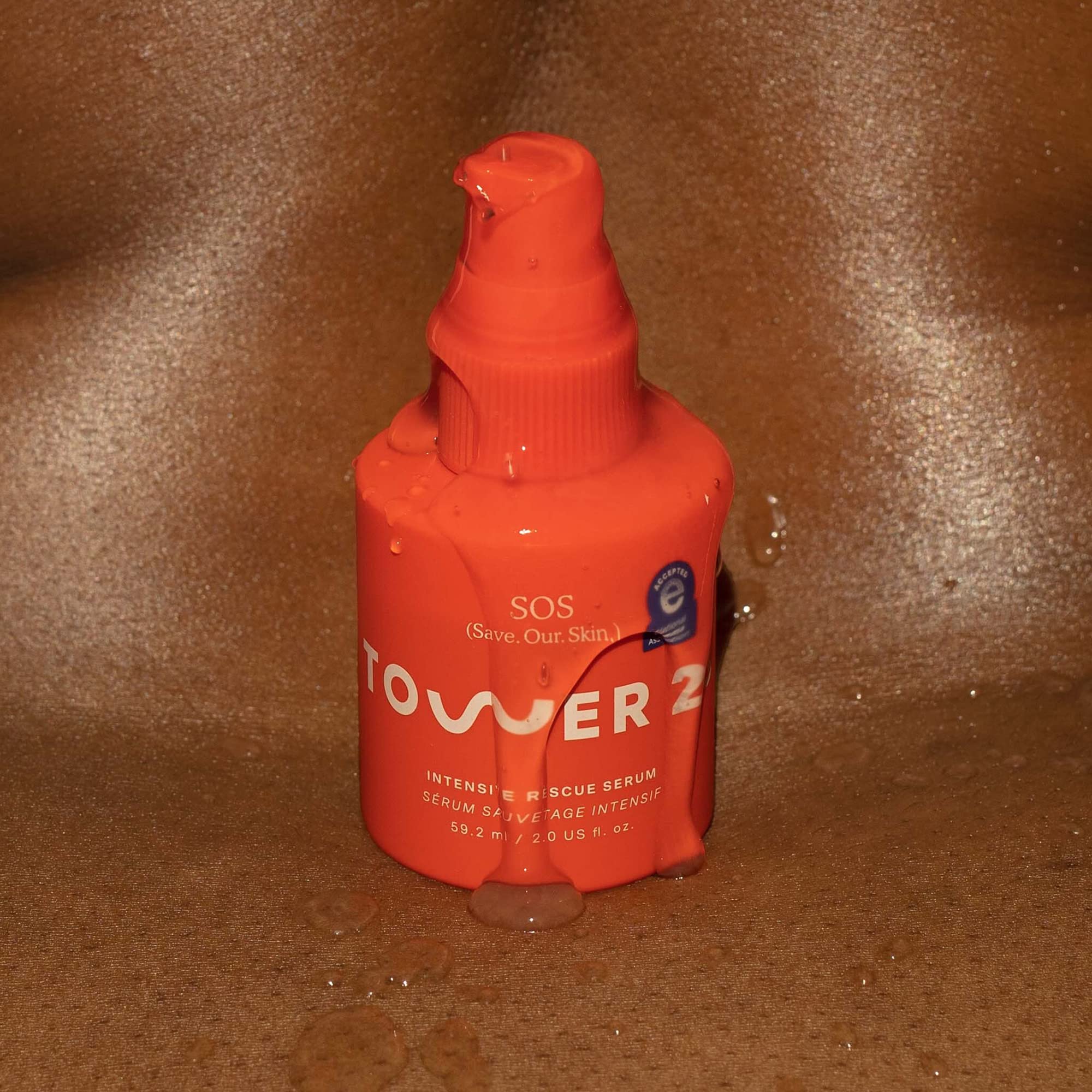Tower 28 SOS Rescue Face Serum with SOS Spray and SOS Recovery Cream, illustrating a complete routine.