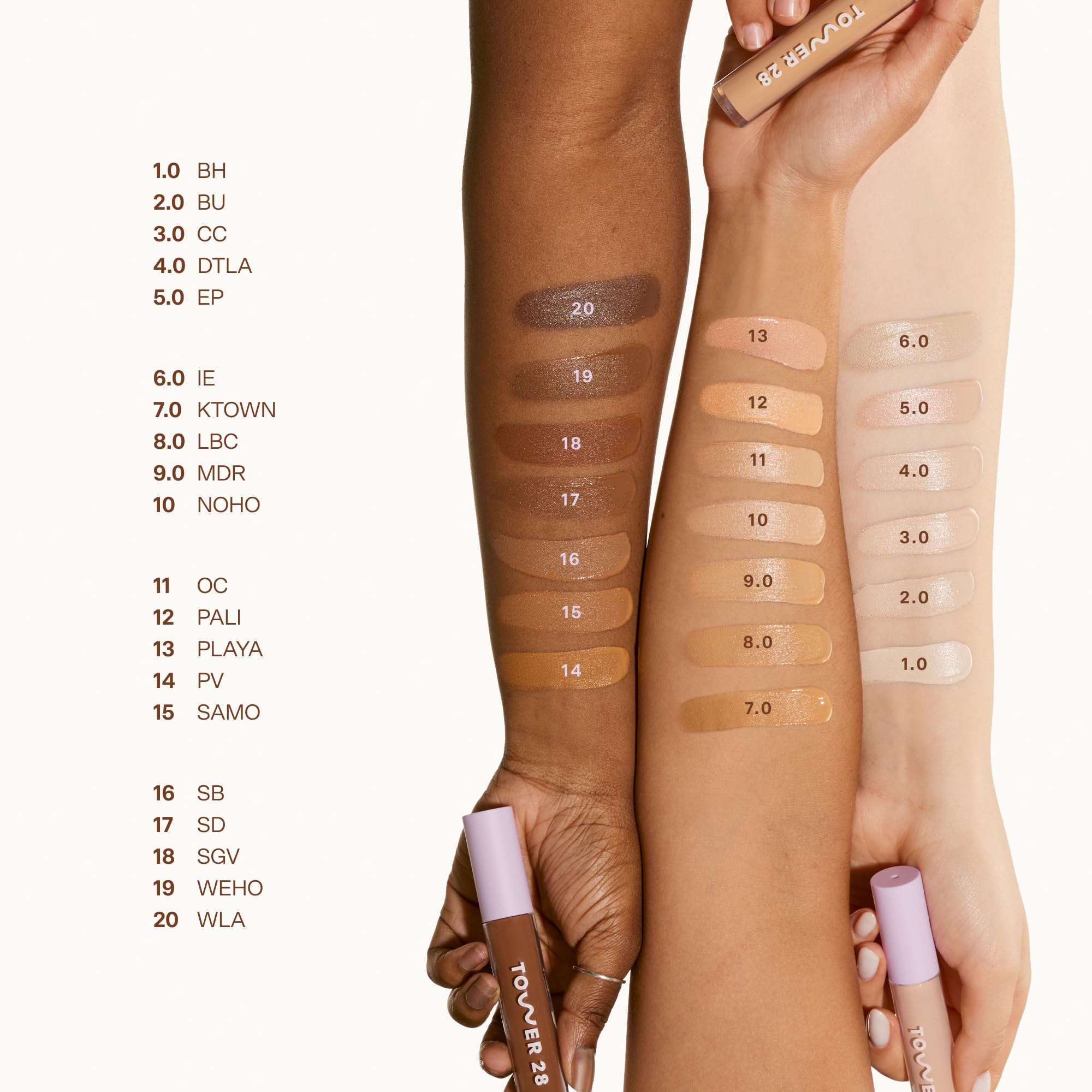 Tower 28 Swipe Serum Concealer under-eye application demonstrating brightening and smooth finish.