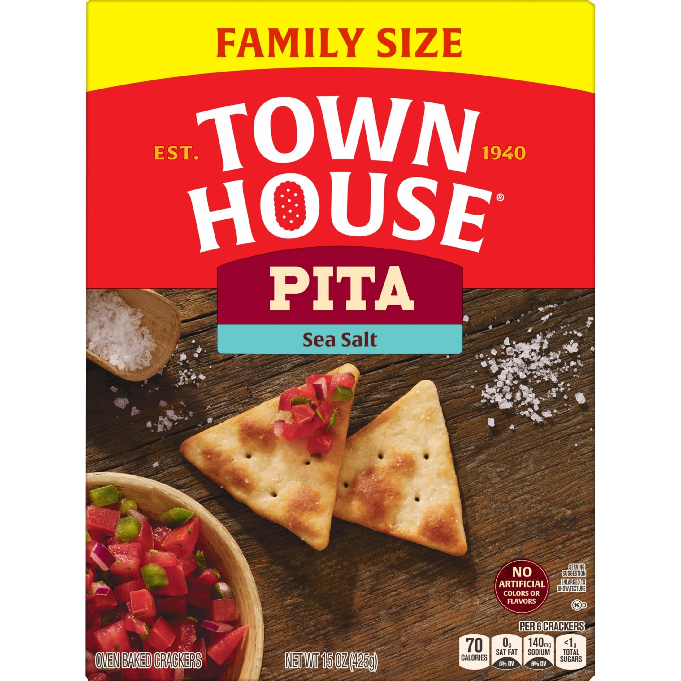 Town House Pita Sea Salt crackers in a 15oz box