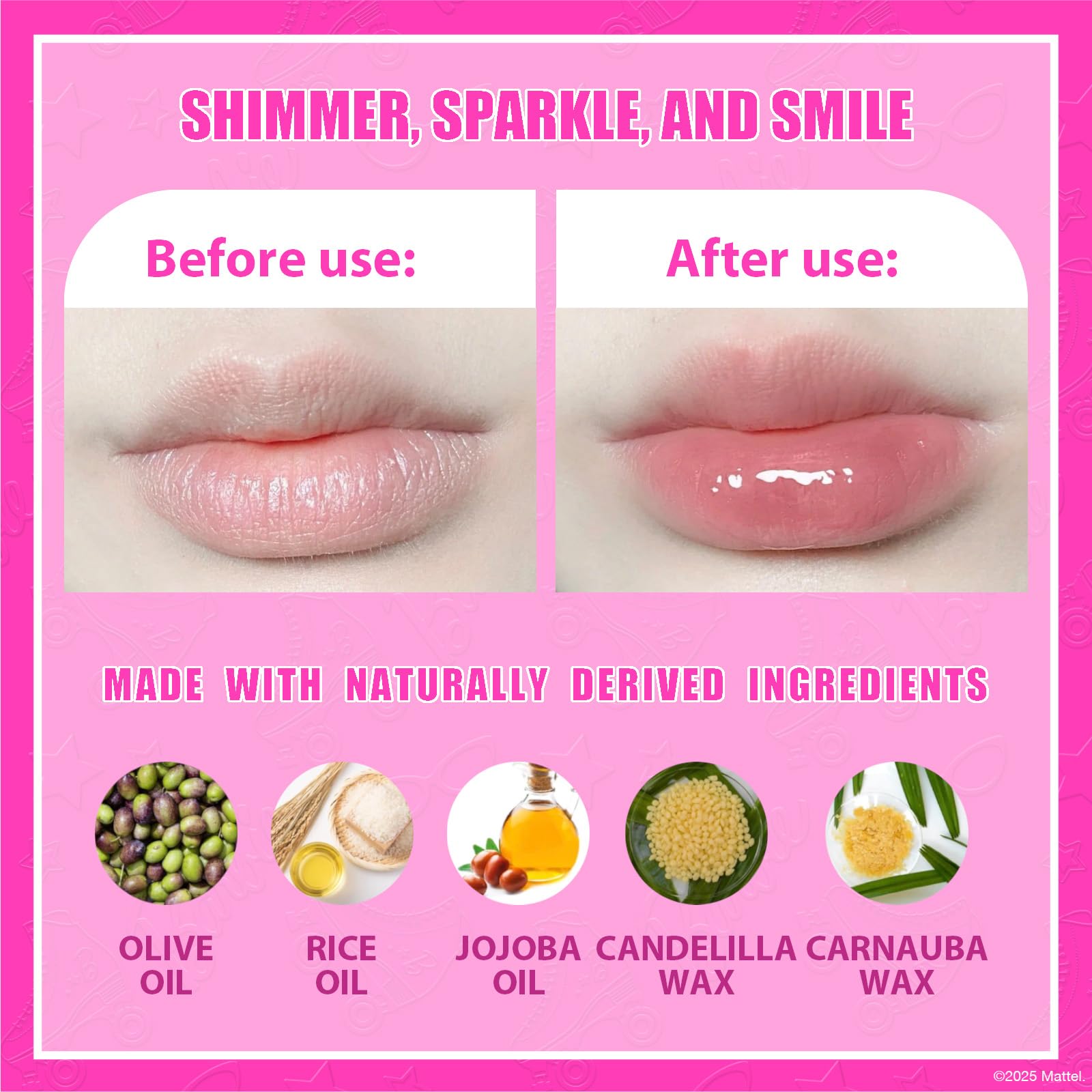 Townley Girl Barbie lip gloss swatches showing moisture and shine.