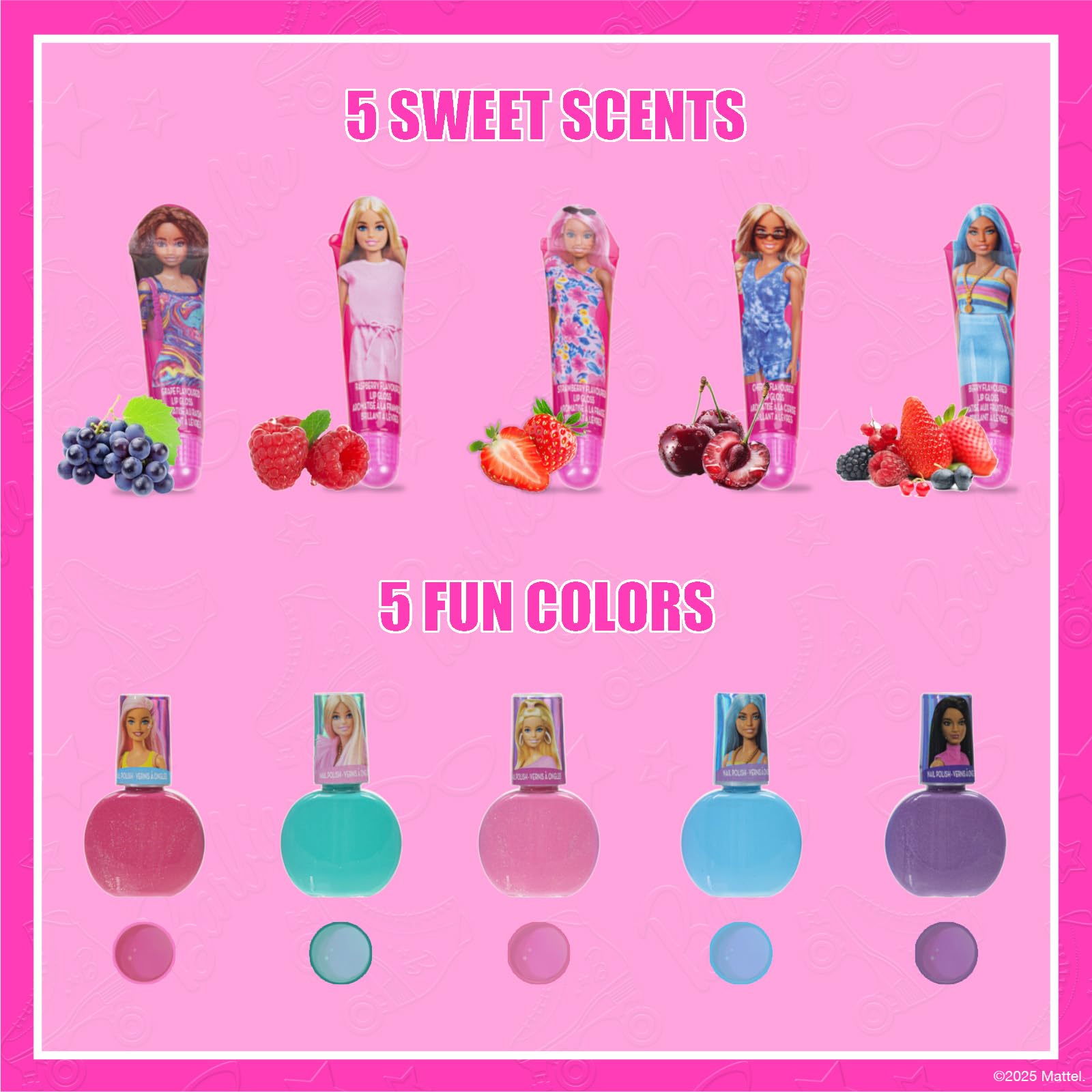 Townley Girl Barbie bubble gum scented nail polishes, quick-dry and peelable.
