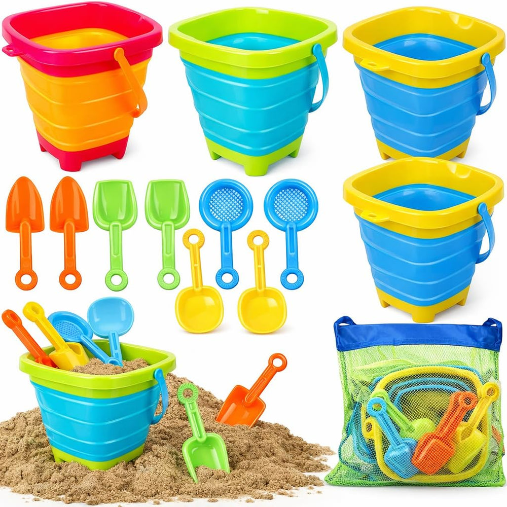 TOY Life collapsible beach buckets set for travel-ready sand play