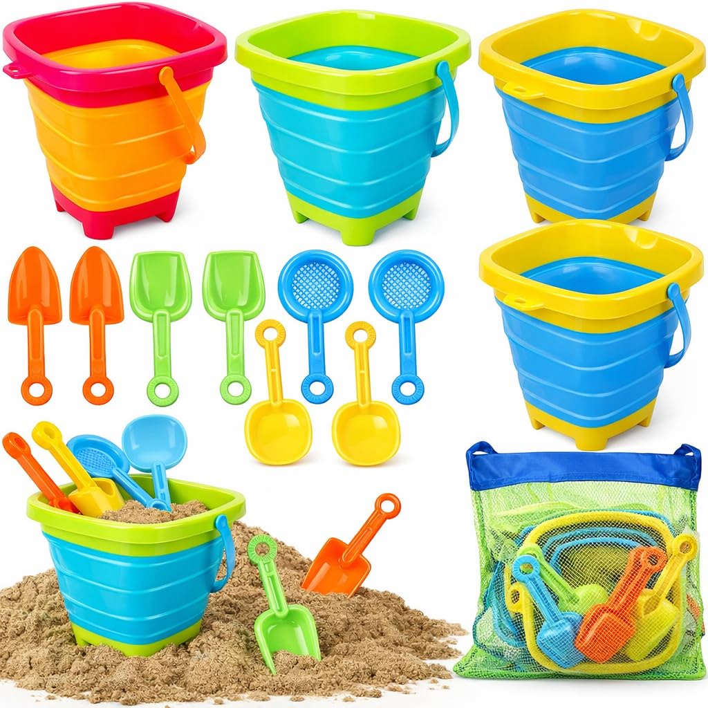 TOY Life collapsible beach buckets set for travel-ready sand play