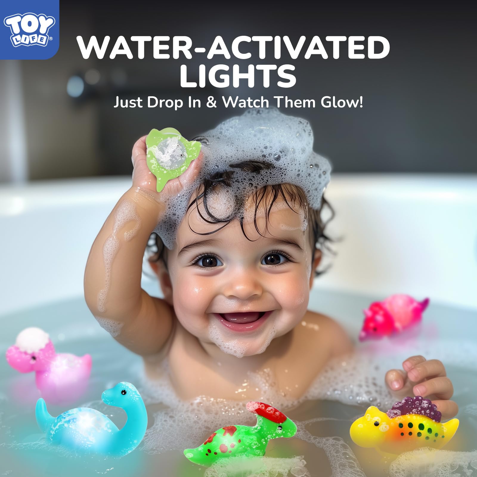 TOY Life Triceratops light-up bath toy adds color to water play sessions