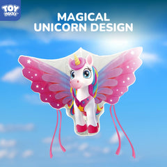 TOY Life Unicorn Kite in flight close-up showing vivid hues and stability