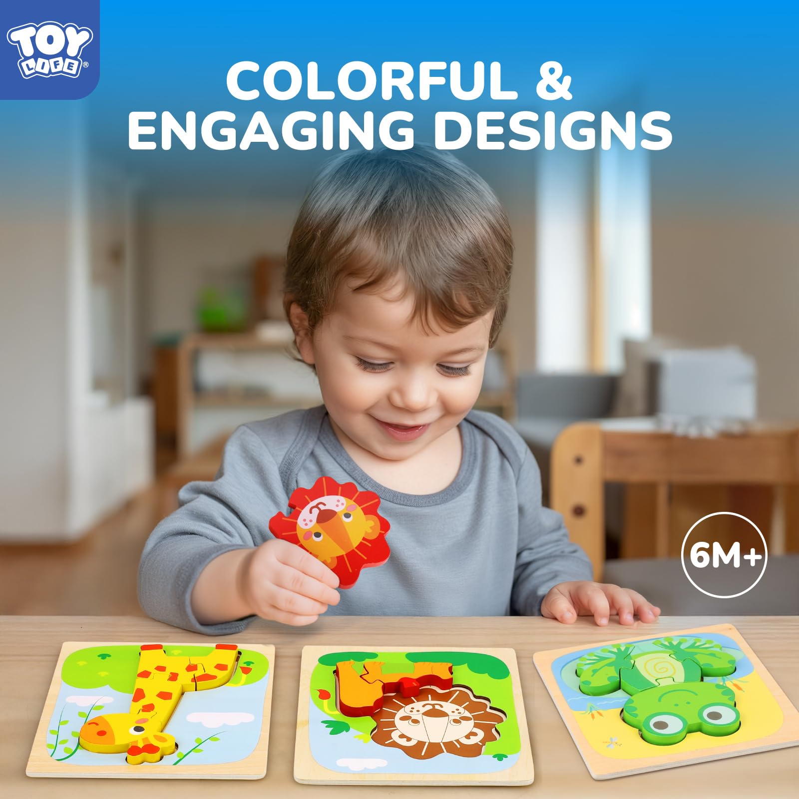 TOY Life wooden puzzle cow piece introduces animal names and colors