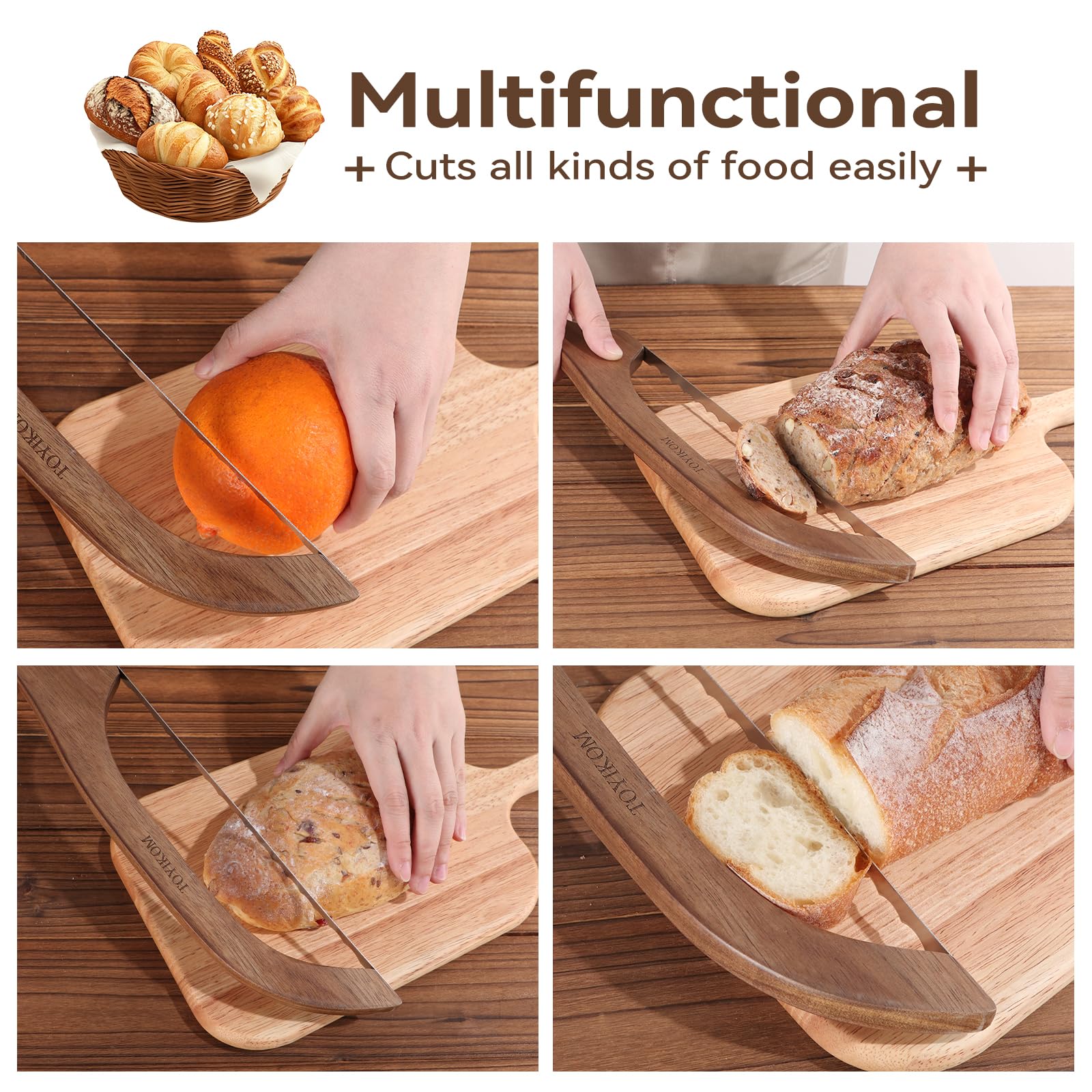 TOYIKOM bread knife includes screwdriver for blade tightening.