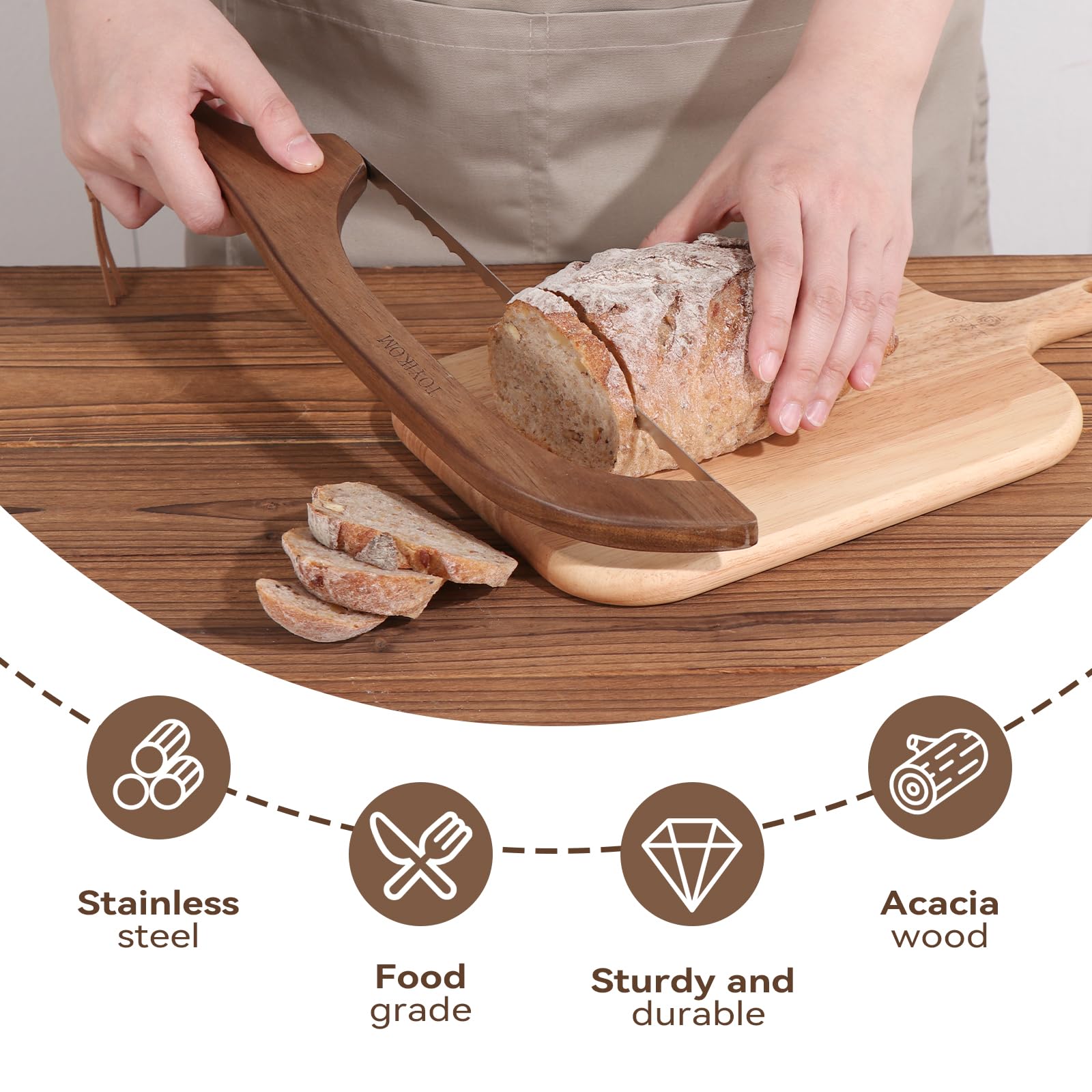 TOYIKOM sourdough knife adapts for left- or right-handed use.