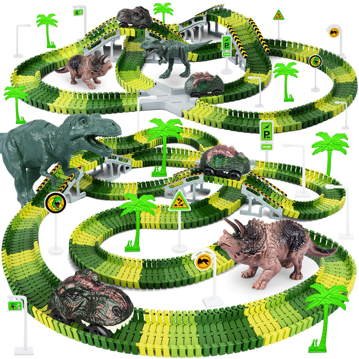 Toyk Dinosaur World Road Race Playset with flexible tracks for imaginative layouts