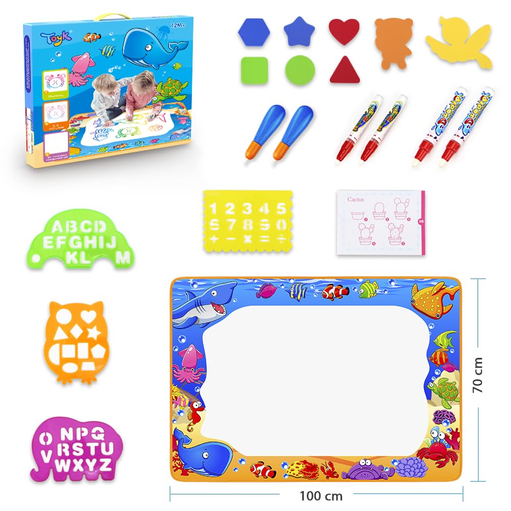 Toyk Water Doodle Mat with ocean pattern inspires kids to create undersea scenes.