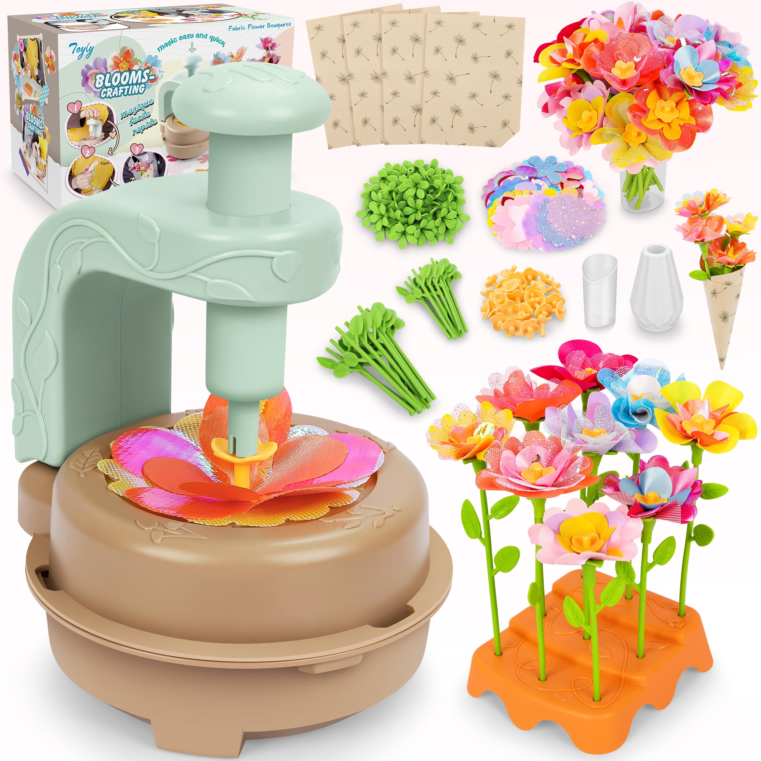 Toyly fabric-flower-bouquets-kit for imaginative play with colorful blooms.