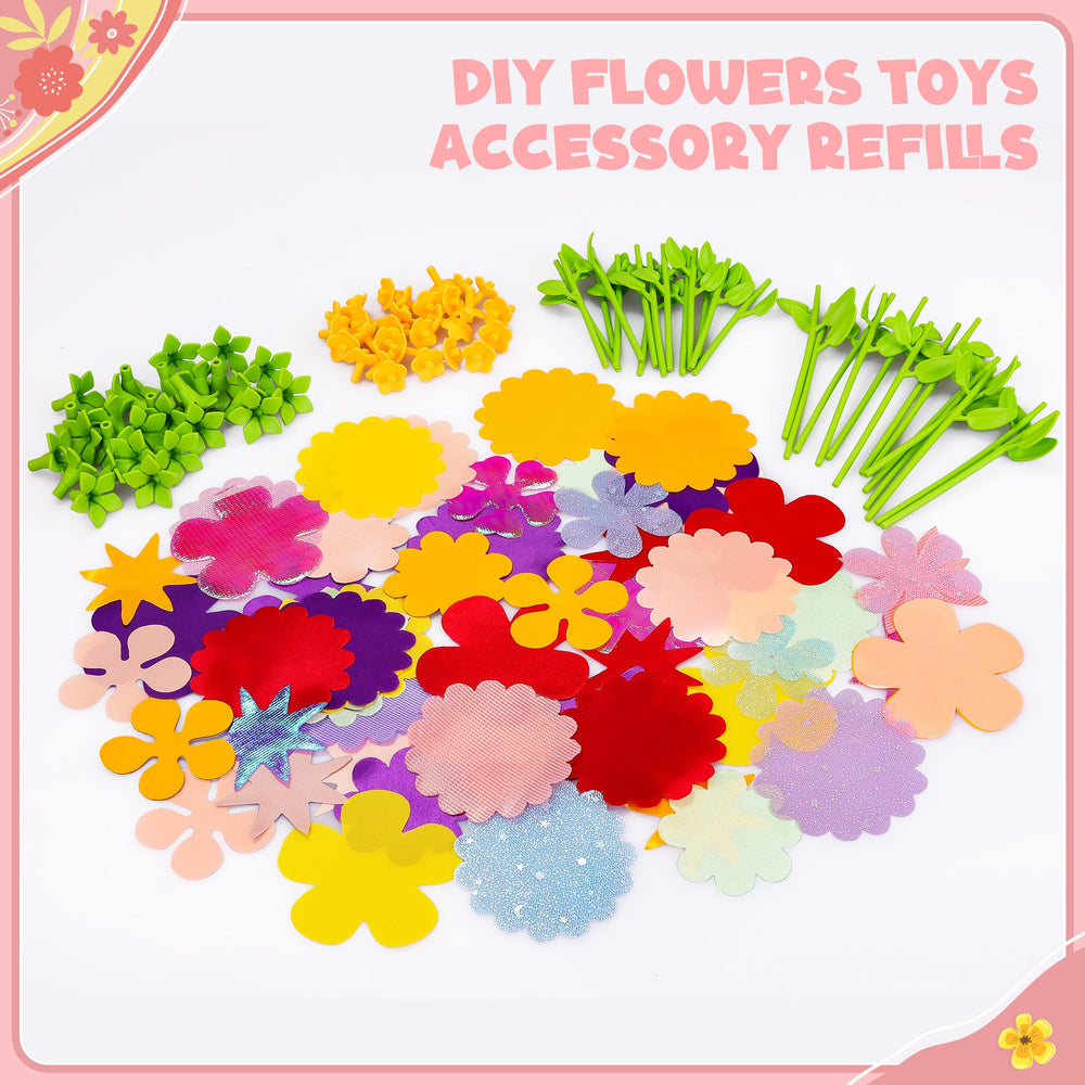 Toyly flower pieces, centers, and receptacles for hands-on crafting and imaginative projects