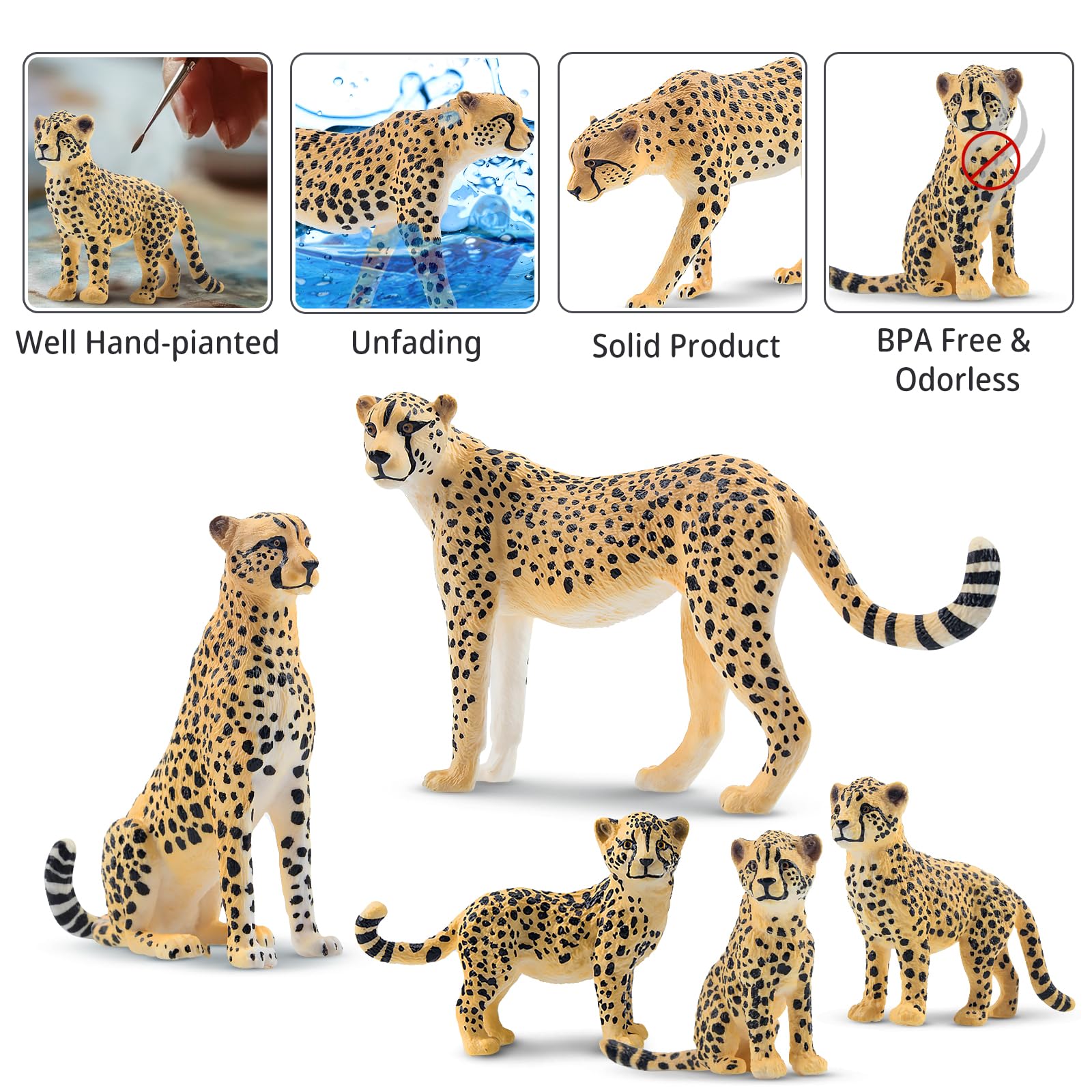 Toymany cheetah figurines cub-1, adorable youngster for nurturing themes and cake toppers.