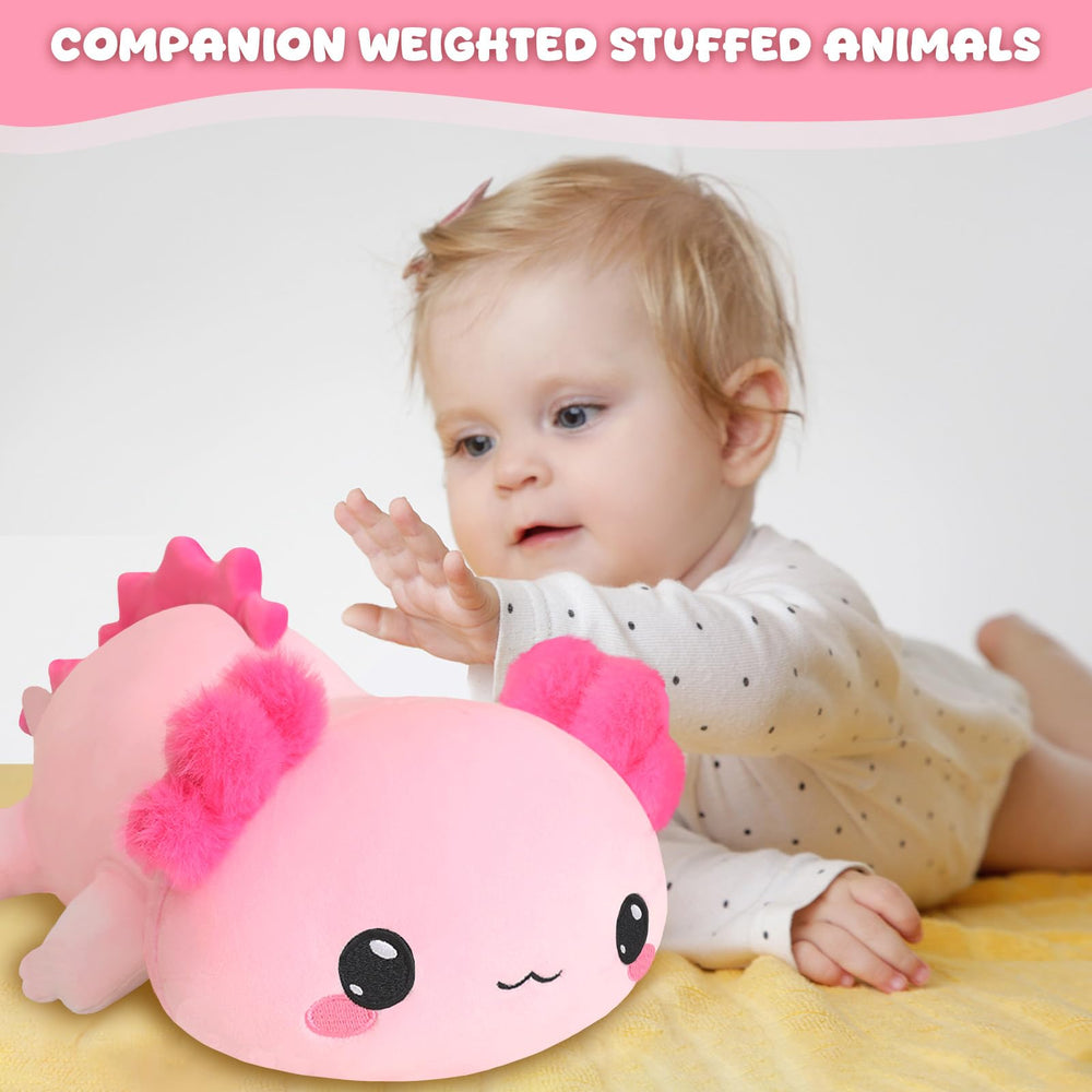 TOYSYM Axolotl weighted plush car-ride buddy for on-the-go comfort