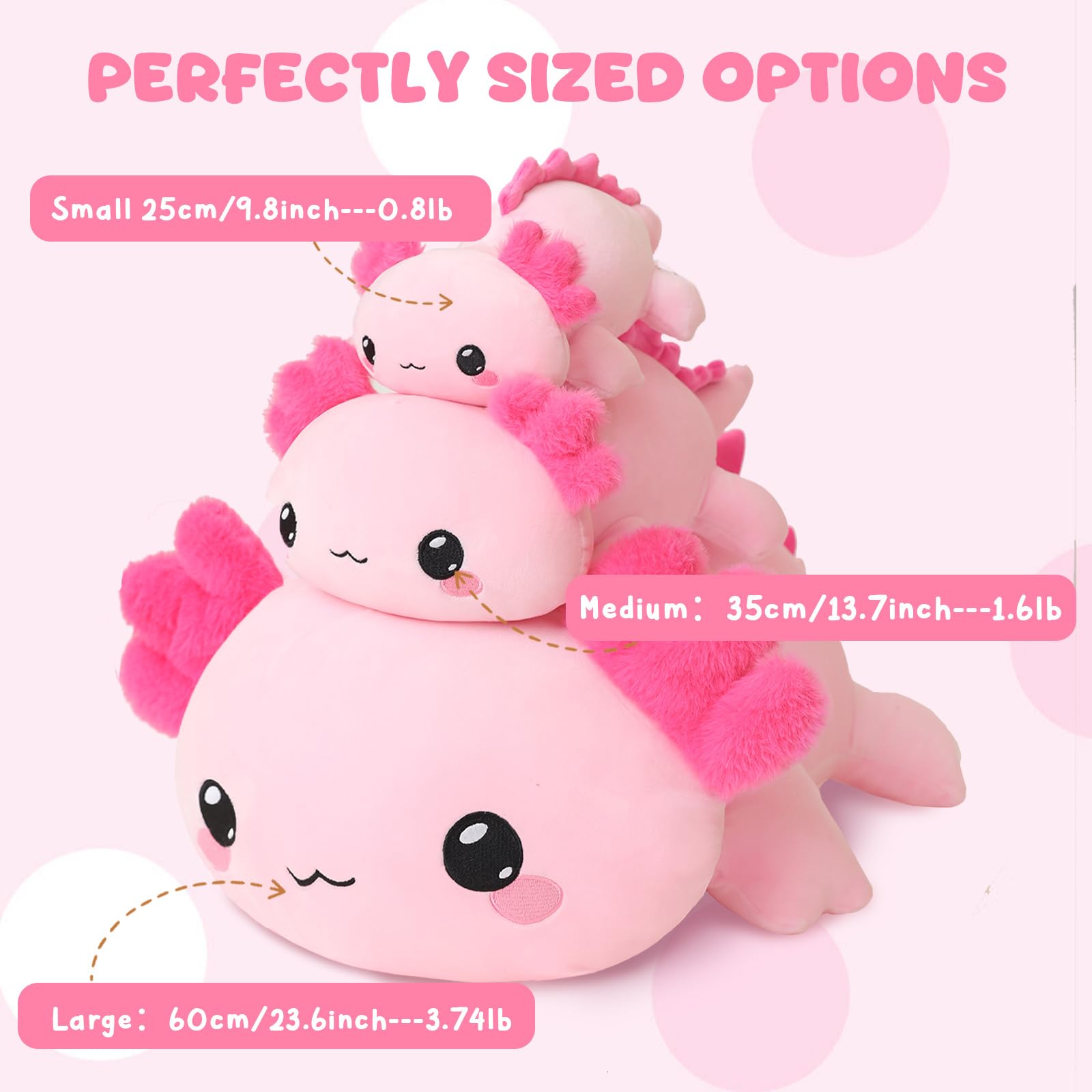 TOYSYM Axolotl weighted plush closeup fabric highlights cozy texture