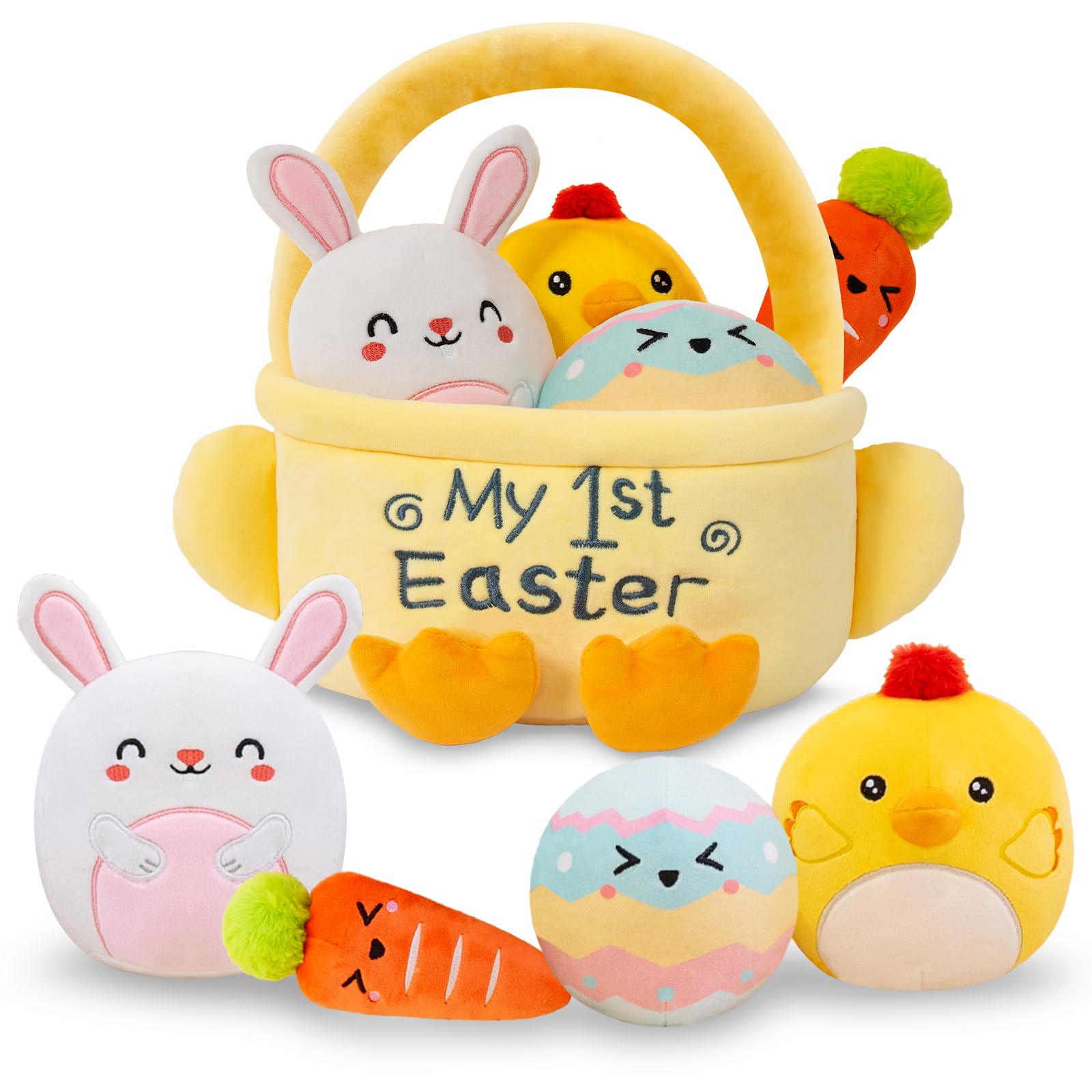 TOYSYM My First Easter Basket Bunny plush for cuddly Easter décor and playtime