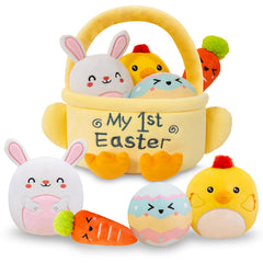 TOYSYM My First Easter Basket Bunny plush for cuddly Easter décor and playtime