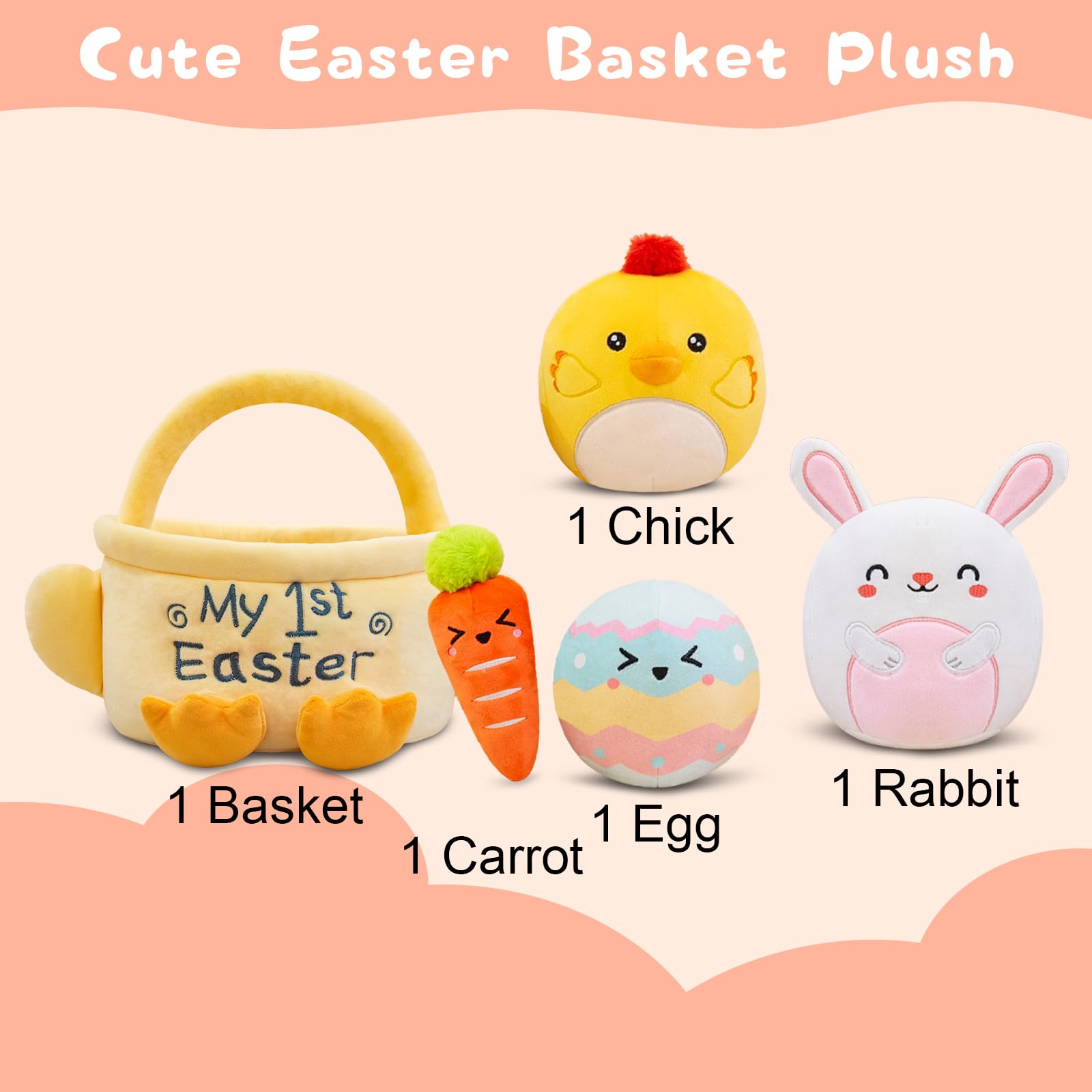 TOYSYM My First Easter Basket Egg collection plush set in bright colors