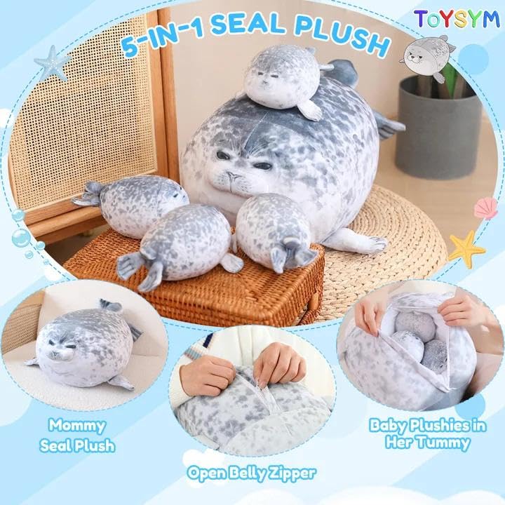 TOYSYM seal belly showing four baby plushies inside tummy