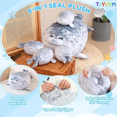 TOYSYM seal belly showing four baby plushies inside tummy