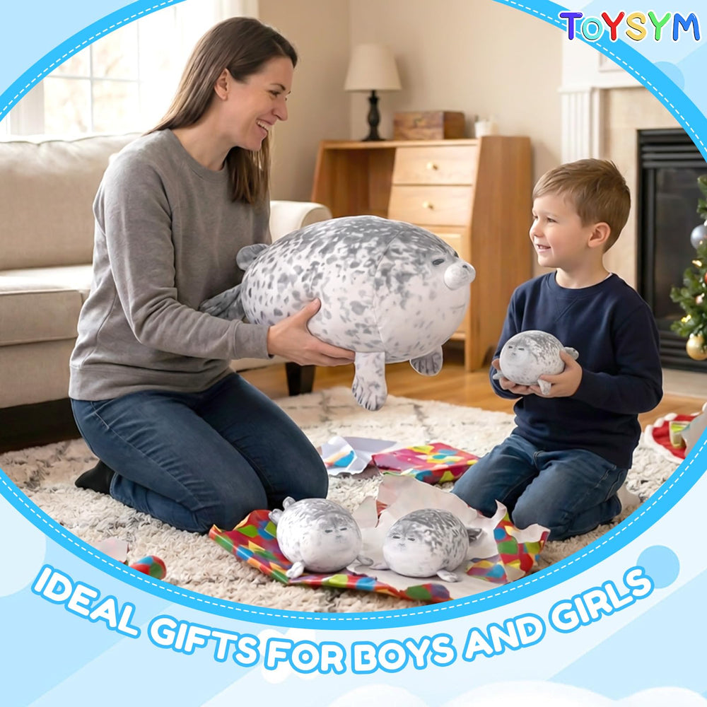 TOYSYM gift packaging image showcasing a playful seal plush