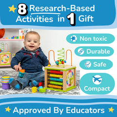 TOYVENTIVE wooden activity cube abacus encourages counting and number recognition.