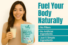TOZZY Vanilla Protein powder pour; convenient one-scoop serving