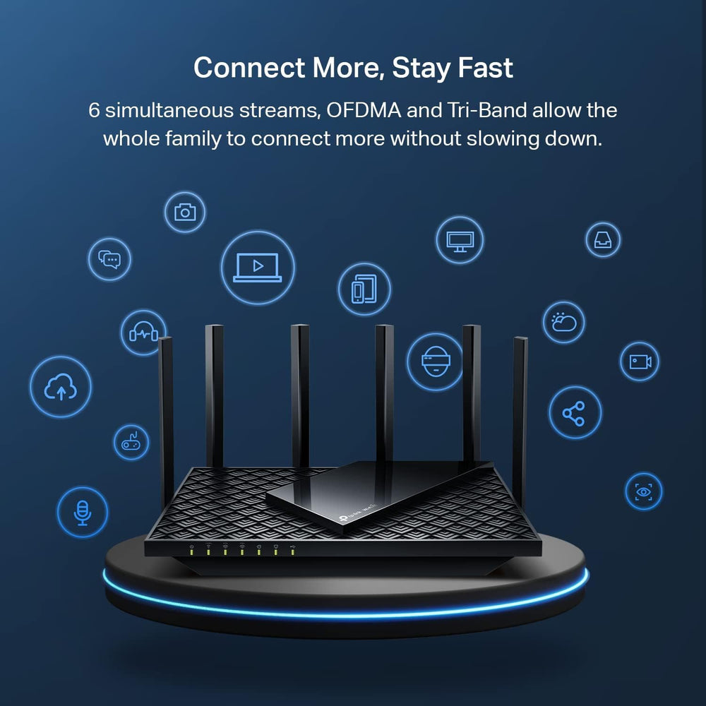 TP-Link Archer AXE75 setup scene with modem and devices for quick installation