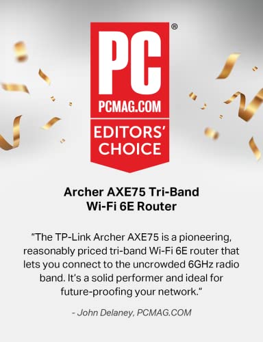 TP-Link Archer AXE75 top panel shows tri-band layout for high-capacity networks